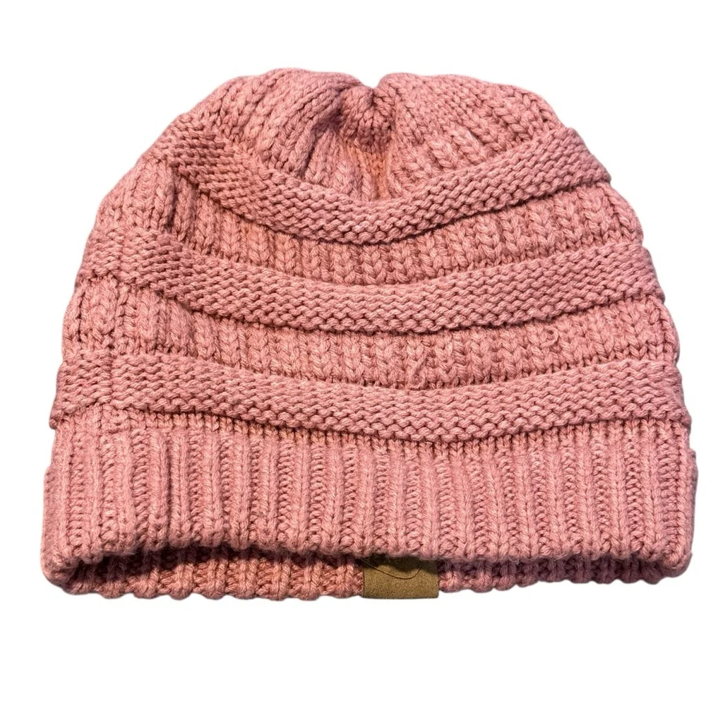 C.C. Slouchy Thick Warm Knit Cap Beanie Dusty Rose Soft Chunky Knit
